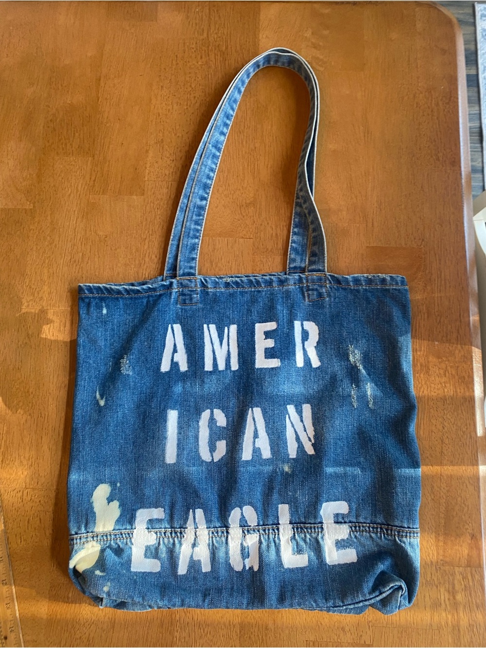 American Eagle Denim Tote Bag with Distressed Logo